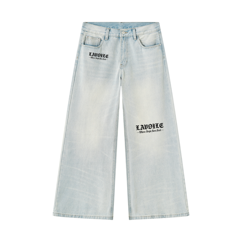 Men's Vintage Wash Wide Leg Denim Jeans