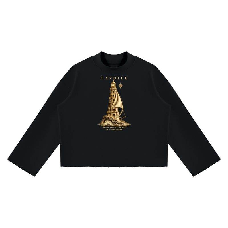 Unisex Mock Neck Raw Edge Boxy Sweatshirt