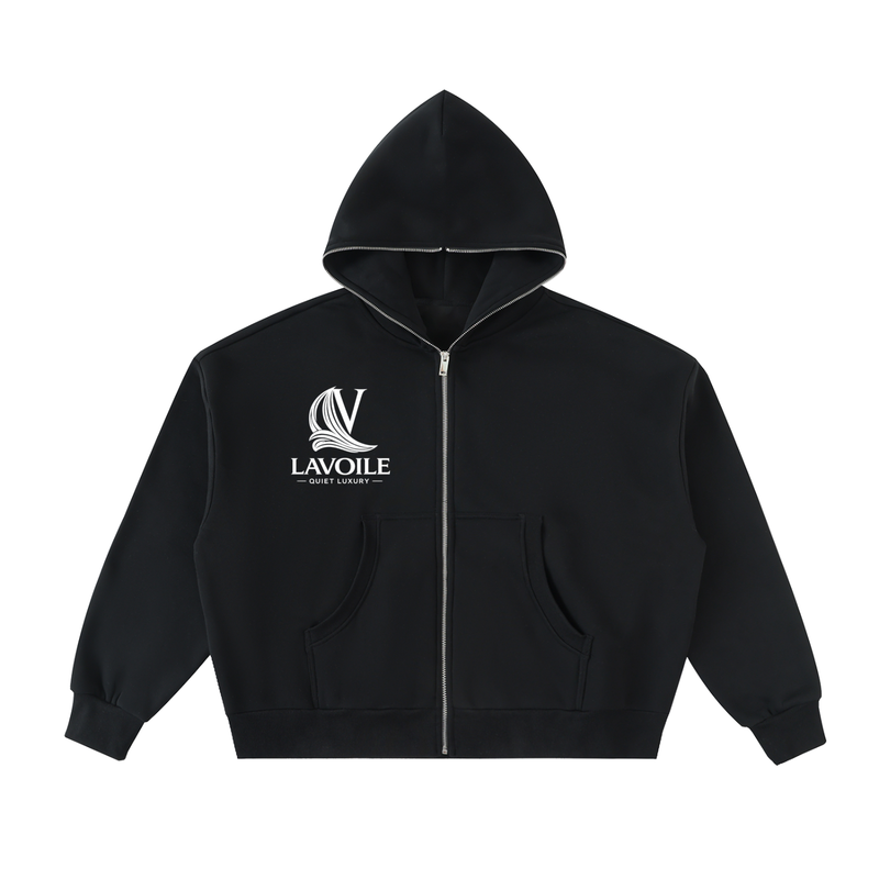 Fleeced Full-Zip Boxy Hoodie